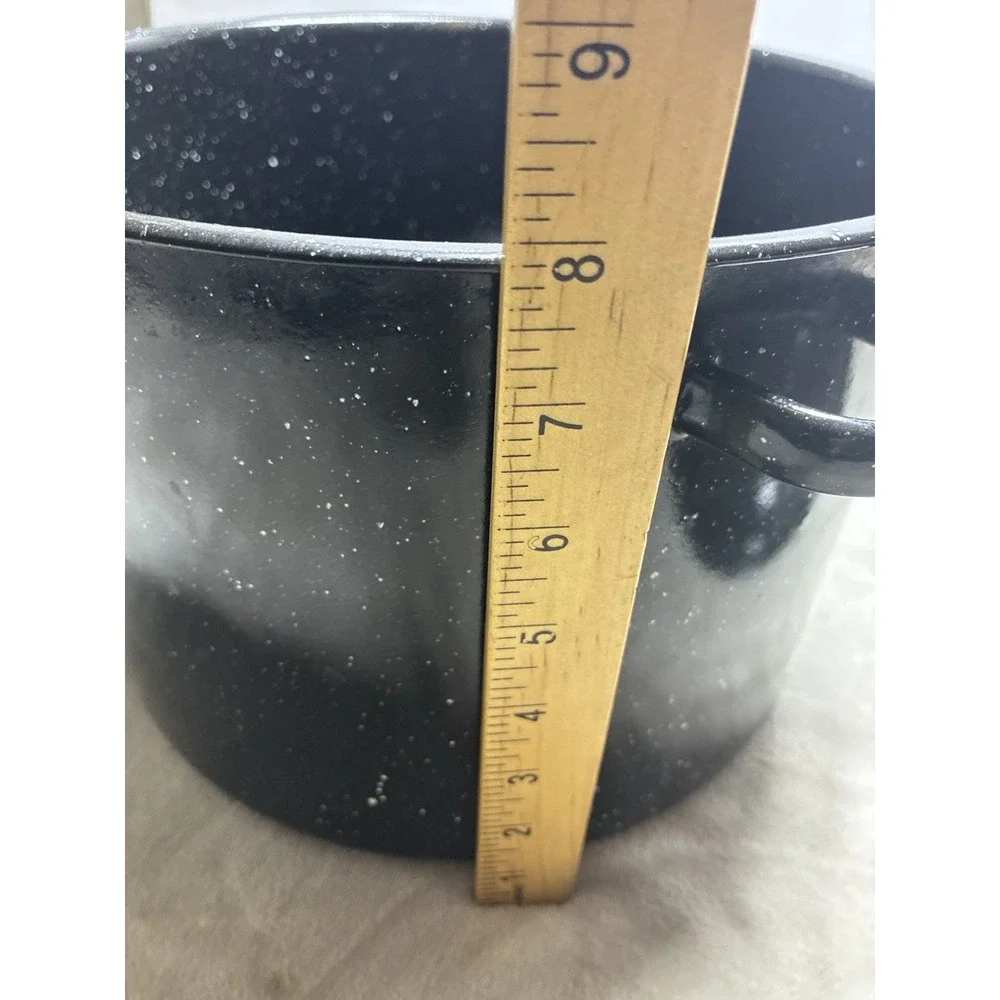 Enamelware Black Speckled Canning Stock Pot With Lid 11x8